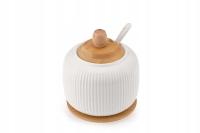 Фарфоровая рифленая сахарница с ложкой OSBORN White с бамбуком