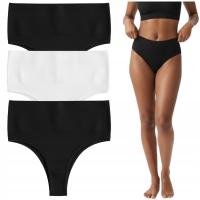 Majtki Damskie Brazyliany Zestaw 3 Wysoki Stan Modelujące Prążek