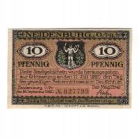 Banknot, Niemcy, Neidenburg Stadt, 10 Pfennig, pay