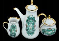 KUZNIECOW - ŚLICZNY KOMPLET-TRIO - dzbanek- cukiernica-mlecznik-złocony