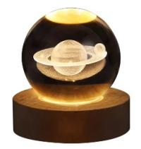 LAMPKA NOCNA DLA DZIECI SZKLANA KULA 3D SATURN USB LAMPKA DO SYPIALNI