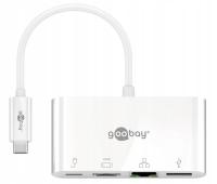 Multi adapter USB-C na HDMI + Ethernet + USB-A + USB-C PD 60W Goobay Biały