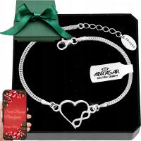 Srebrna regulowana bransoletka 925 symbol serce i nieskończoność z grawerem