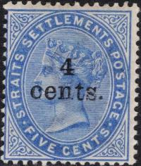 kol.bryt.Straits Settlements QV 4 c.czysty **