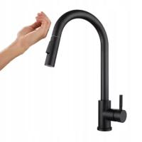 Dotykowa czarna 38 cm bateria zlewozmywakowa wyciągana wylewka 360°, Brenta