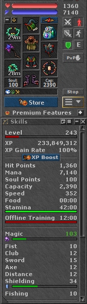 TIBIA 243 ED + 103 MLVL + 7 CHARMÓW + QUESTY + 300K + MONZA + EQ + FREE RK