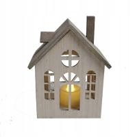 Domek LED drewniany biały z szarym dachem 14,2cm