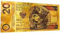 20 Złotych BOLESŁAW CHROBRY Piękny Kolekcjonerski Banknot Pozłacany z PCV