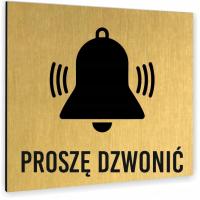 Tabliczka PROSZĘ DZWONIĆ TEKST NAPIS nierdzewna PIKTOGRAM ALUMINIUM ZŁOTA
