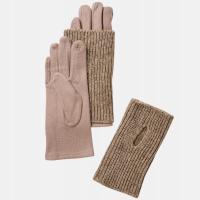 Rękawiczki Damskie 2w1 Klasyczne Mitenki z Wełną Ciepłe Zimowe Brąz 23 cm