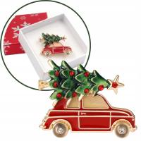 Piękna kolorowa Elegancka Kobieca błyszcząca broszka Autko z Choinką Święta