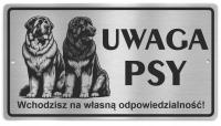 Tabliczka UWAGA PSY - OWCZAREK ŚRODKOWOAZJATYCKI - STAL NIERDZEWNA