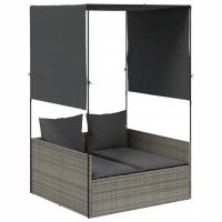 Podwójna leżanka ogrodowa z daszkiem, szary, 118x110x187 cm