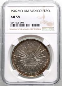 Meksyk, 1 peso 1902 Mo AM, Meksyk, NGC AU58