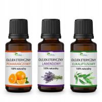 Zestaw Olejków 3x30 ml Lawendowy Eukaliptusowy Pomarańczowy do Aromaterapii