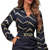 D-look koszula damska długi rękaw paski czarny Koszula damska elegancka wzorzysta złote paski