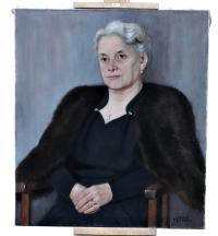 ADOLF PESCHEK (1884-1933) - PORTRET STARSZEJ DAMY W FUTRZE STARY OBRAZ OLEJ