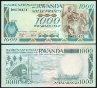 $ Rwanda 1000 FRANCS P-21a UNC 1988