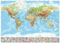 Большой настольный коврик карта мира и флаги 70X50