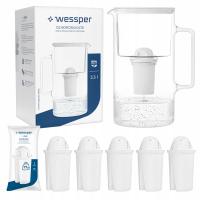 Dzbanek filtrujący szklany Wessper 3,3l Biały + 6x Filtr aquaclassic 77g