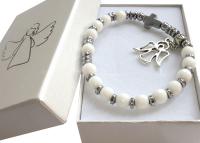 Белый агатовый браслет четки для девочки сувенир Святого Причастия.