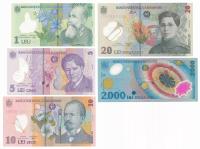 Rumunia, 1 - 2.000 lei 1999-2021, Zestaw banknotów, 5 sztuk, st. 1, 1/1-