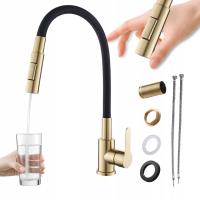 Bateria kuchenna SZCZOTKOWANE ZŁOTO Elastyczna wylewka Kran Czarny RENO