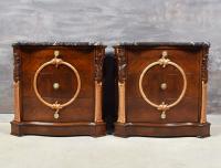 PIĘKNIE RZEŹBIONE STOLIKI NOCNE SZAFKI LITE DREWNO ORZECHOWE MARMUROWY BLAT