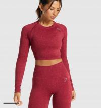 GYMSHARK DAMSKI CROP TOP DO ĆWICZEŃ Z DŁUGIM RĘKAWEM I LOGO 0A6E2_A*