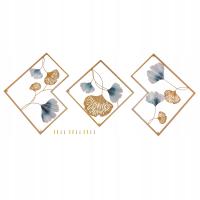 Zestaw 3 metalowych dekoracji ściennych – realistyczne liście miłorzębu,