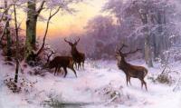 Arthur Thiele - Jelenie w zimowym lesie - 50x30