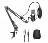 Srebrny mikrofon Neewer NW-700 z uchwytem zaciskowym i przeciwstrząsowym