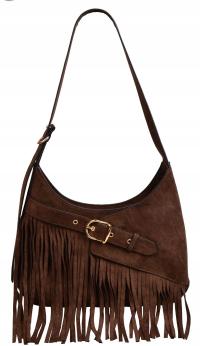 BESTINI torebka listonoszka BOHO FRĘDZLE zamsz CZEKOLADA A5