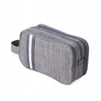 Double Layer Nylon Cosmetic Makeup Bag Stripe Wet Dry Separation Travel Was