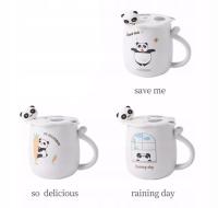 KUBEK CERAMICZNY 450ML Z ŁYŻECZKĄ + POKRYWKĄ PANDA