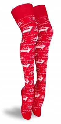 ZAKOLANÓWKI świąteczne BAWEŁNIANE RENIFERY NORWESKIE CZERWONE PREZENT 37-41