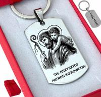 Prezent dla BABCI, DZIADKA kierowcy Brelok, breloczek, Św Krzysztof GRAWER