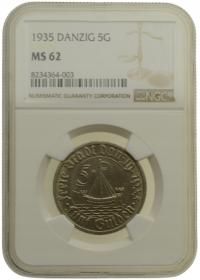 Wolne Miasto Gdańsk - 5 guldenów 1935 r. - Koga - Grading NGC MS62