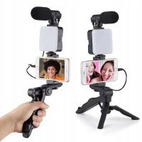 Zestaw mikrofonem LED statyw do Selfie nagrywania uchwyt przenośny z LAMPĄ