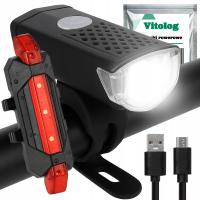 2x Lampka Rowerowa Przód Tył na Kierownicę Mocna LED USB Światło Akumulator