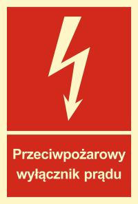 PRZECIWPOŻAROWY WYŁĄCZNIK PRĄDU tabliczka PVC fotoluminescencyjna 150x222mm