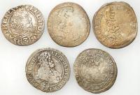Śląsk i Austria. 3 krajcary 1662, 2 x 1696, 1699, 1700, zestaw 5 monet