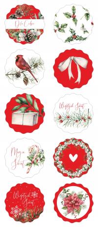 Naklejki czerwone MAGIA ŚWIĄT Zestaw 10 sztuk Scrapbooking Rękodzieło
