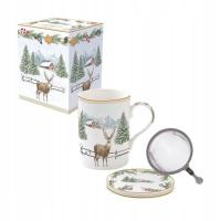KUBEK PORCELANOWY z ZAPARZACZEM w PUDEŁKU PREZENTOWYM 350ml Jeleń Easy Life