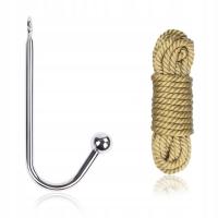 Hak analny ze stali nierdzewnej + lina 10M BDSM