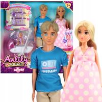 Duży Zestaw Lalek Rodzina Lily w Ciąży Tata Bobas Wózek Akcesoria WOOPIE