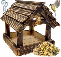 Karmnik Dla Ptaków Duży XXL Opalany Mocny Solidny + Haki + Ziarna Budka