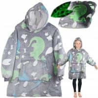 Теплая толстовка одеяло светящийся для ребенка мягкий светится в темноте Дино серый