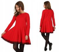 WALENTYNKOWA sukienka z koła, KORONKA, produkt polski - CZERWONY