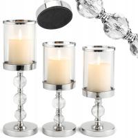 3 ŚWIECZNIKI SZKLANE LAMPIONY OZDOBNE KSZTAŁT KIELICHA GLAMOUR DEKORACYJNE